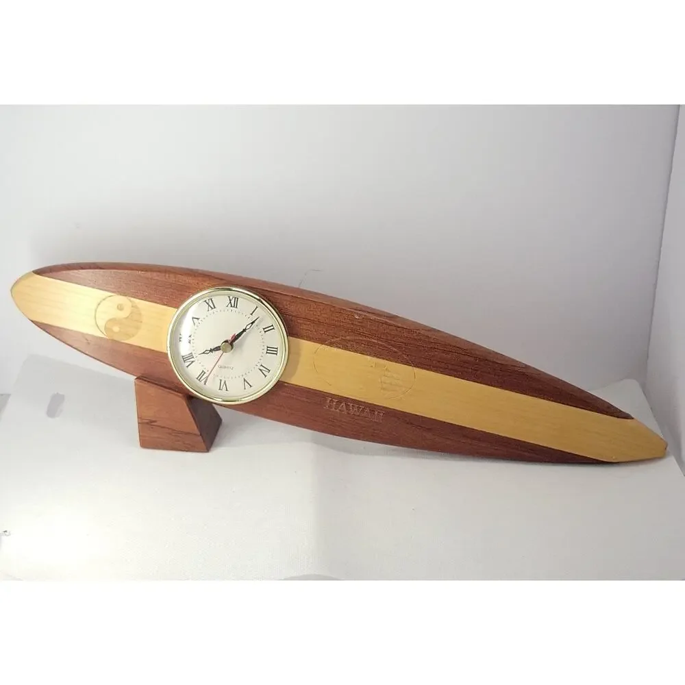 Hawaiian Surfboard Wood Desk Clock Quartz Surf Decor Hawaii Table Clock